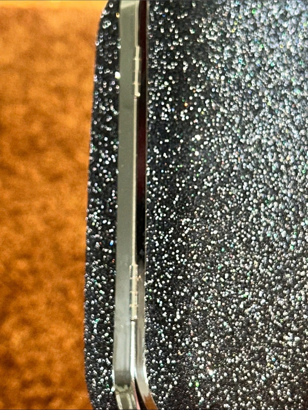 Black Glitter Rhinestone Evening Clutch with Silver Chain
